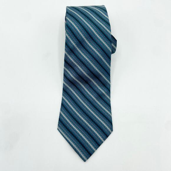 Coach Silk Tie Mens Necktie Teal Blue Diagonal Stripe‎ Textured Italian Jacquard - Picture 9 of 9